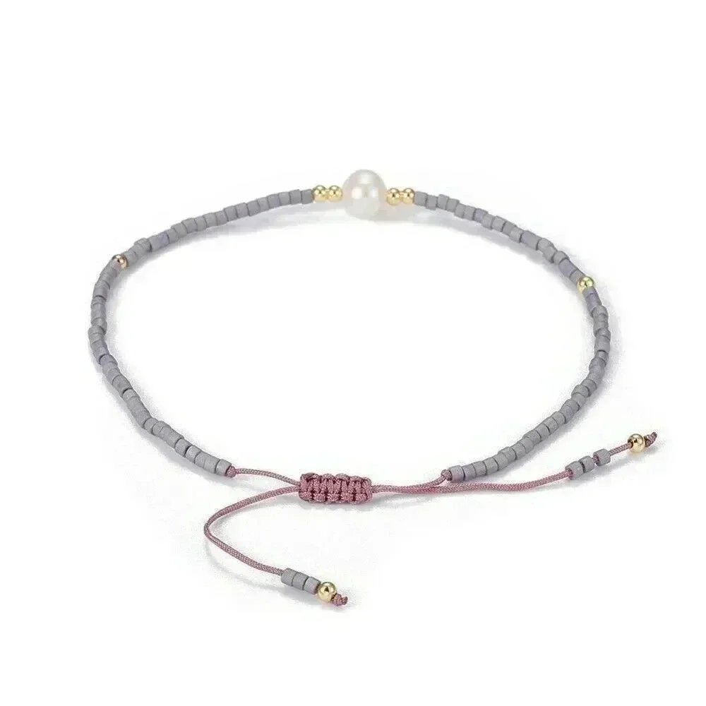 Handcrafted Real Freshwater Pearl Thistle Purple Japanese Glass Beads Bracelet